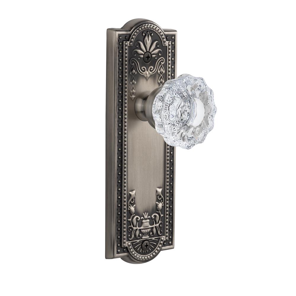 Grandeur by Nostalgic Warehouse PARVER Privacy Knob - Parthenon Plate with Versailles Crystal Knob in Antique Pewter